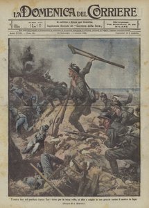 Heroisk afslutning på den lemlæstede Enrico Toti, såret for tredje gang, rejser sig og kaster sin egen?