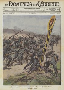 Den italienske hær er på march, den højre grænse forsvinder, fjendens emblemer falder af. af Achille Beltrame