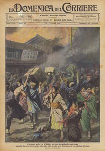 Helvede i Tokyos gader, for en formidabel eksplosion efterfulgt af en meget voldsom brand? af Achille Beltrame
