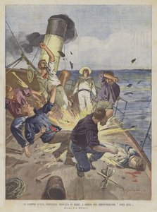Sprængning af en torpedo fundet på havet om bord på slæbebåden John Bull af Achille Beltrame