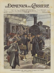 Jernbanerevolution i Italien, episoder med rejsendes oprør mod jernbanearbejdere af Achille Beltrame
