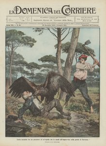 En hård kamp mellem en fisker og en ørn, der pludselig angriber ham i Ravenna fyrreskoven.