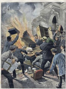 Midi-vinkrise i 1907: vinbønder satte ild til rådhuset i Beziers (Herault). Illustration af Achille Beltrame fra 1907. af Achille Beltrame