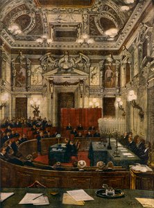 Milanos nye byråd i møde, af Achille Beltrame (1871-1945), fra La Domenica del Corriere af Achille Beltrame