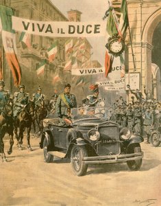 Mussolinis triumferende ankomst til Torino af Achille Beltrame (1871-1945) fra udgaven af ​​La Domenica del Corriere, oktober 1932 af Achille Beltrame