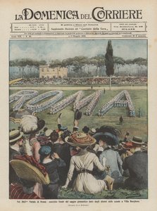 Den 2663. jul i Rom, afsluttende øvelse af gymnastikopvisning af skolebørn i Villa Borghese af Achille Beltrame