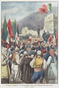 På slottet Gjirokastra proklamerede Gen Ferrero Albanien forenet og uafhængigt under Italiens lov af Achille Beltrame