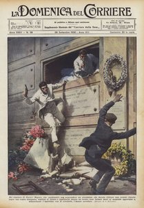 På kirkegården i Portici (Napoli), to carabinieri, for at overraske en afpresser, der skulle? af Achille Beltrame