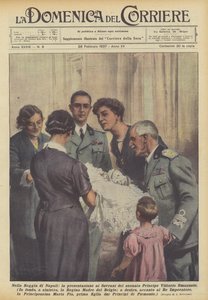 I det kongelige palads i Napoli, præsentationen til suverænerne af den nyfødte prins Vittorio Emanuele