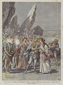 Musical Novita, Oceana, af Maestro Smareglia, opført i sidste uge i La Scala-teatret i Milano (akt II) af Achille Beltrame