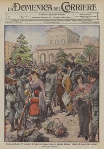 Afgang af den heroiske ll ° bersaglieri fra Napoli til Ancona, mine damer og almindelige blomstrer soldaterne? af Achille Beltrame