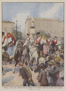 Malerisk sardisk kavalkade, borgere fra Ittiri, der ankommer med deres kvinder til Sassari for ?