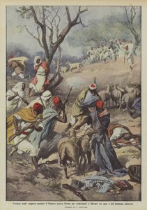 arabiske maraudere overrasket på bivuak i nærheden af Kyrene for at tvinge dem til at frigive en høvding og ? af Achille Beltrame