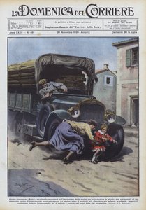I nærheden af ​​Genazzano (Rom), løsrev en lille pige sig pludselig fra sin mor for at krydse? af Achille Beltrame