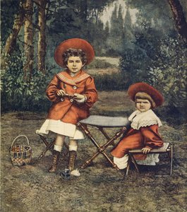 Prinsesser Jolanda og Mafalda, kongens døtre, i haver ved Quirinale, af Achille Beltrame (1871-1945), fra La Domenica del Corriere af Achille Beltrame