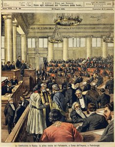 Russisk forfatning: første møde i parlamentet i Skt. Petersborg af Achille Beltrame (1871-1945), fra La Domenica del Corriere, 20. maj 1906 af Achille Beltrame