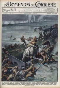 Anden kinesisk-japanske krig (1937-1945): sammenstød i rismarker nær Shanghai. Illustration af Achille Beltrame fra "La domenica del corriere"" af 07/11/1937. af Achille Beltrame