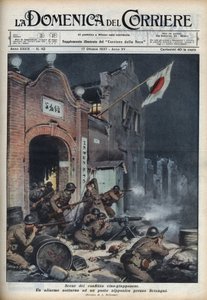 Anden kinesisk-japanske krig (1937-1945): sammenstød nær Shanghai. Illustration af Achille Beltrame fra "La domenica del corriere"" af 17/10/1937. af Achille Beltrame