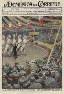 Soldater ser optrædende heste ved et cirkus i Torino