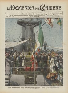 Højtidelig hejsning af slagflaget på det nye slagskib Roma i Civitavecchia den 3. oktober