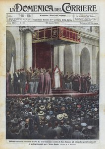 Højtidelig audiens givet af Pius XI i den enorme gårdhave i San Damaso til otte tusinde lombardiske arbejdere?
