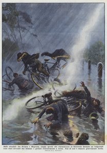 På vejen mellem Novara og Magenta, fem arbejdere, der kom hjem på cykel i løbet af?