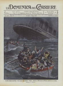 Frygtelig maritim katastrofe, største oceanlinjeskib Titanic synker med 1600 mennesker? af Achille Beltrame