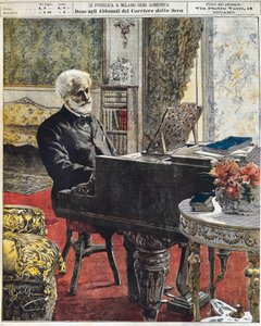 Den italienske komponist Giuseppe Verdi i sit arbejdsværelse, plade af Achille Beltrame (1871-1945), La Domenica del Corriere, 8. oktober af Achille Beltrame