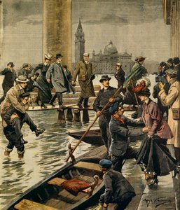 Fænomenet højvande på Markuspladsen i Venedig, af Achille Beltrame (1871-1945), fra La Domenica del Corriere af Achille Beltrame