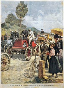 Rundtur i Italien i bil, sponsoreret af Corriere della Sera, illustration af Achille Beltrame fra La Domenica del Corriere, 19. maj af Achille Beltrame