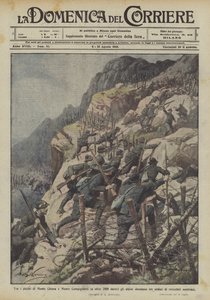 Mellem toppene af Monte Chiesa og Monte Campigoletti (på over 2000 meter) bryder alpine tropper igennem tre?
