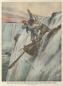 Tragisk slagsmål mellem to rivaler i kort afstand fra Niagara-vandfaldene, som derefter skyllede båden og de stridende parter væk