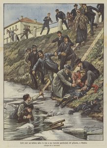 Ydmyge helte, en soldat redder livet på to piger, der er styrtet ned i isen, i Modena