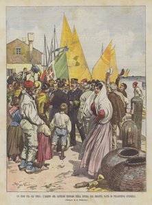 En helt blandt de ydmyge, kaptajn Zennaros ankomst til sin fattige ø Natia Di Pellestrina (Venedig) af Achille Beltrame
