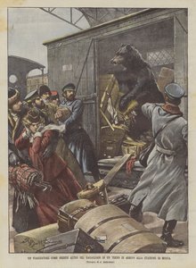 En rejsende som ingen anden i bagagerummet af et ankommende tog på Moskva Station af Achille Beltrame