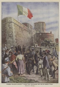 En dristig patriotisk bekræftelse, trikoloren hejst på mystisk vis på væggene i slottet Trieste