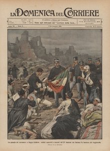En episode af jordskælvet i Reggio Calabria, overlevende og døende soldater fra 22. infanteri, der? af Achille Beltrame