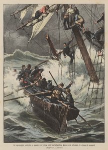 En besætning, der er tvunget til at tilbringe en hel nat på agterstavnen af et sunket skib i jagten på hjælp af Achille Beltrame