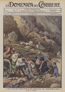 Et bjerg, der skred nær Clauzetto (provinsen Udine), overvældende marker og huse og bragte indbyggerne på flugt af Achille Beltrame