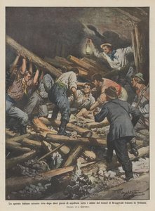 En italiensk arbejder, der blev fundet levende efter ti dages begravelse under klipperne i tunnelen? af Achille Beltrame