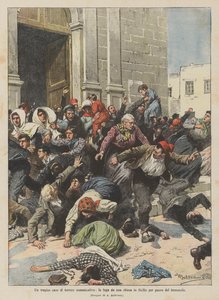 Et tragisk tilfælde af kommunikativ terror, flugten fra en kirke på Sicilien af frygt for jordskælvet af Achille Beltrame