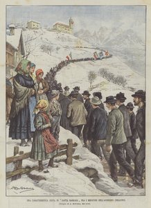 En karakteristisk fest for Santa Barbara blandt minearbejdere i Agordino (Belluno)