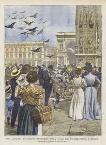 En opsendelse af passagerduer fra Royal Palace Square i Milano