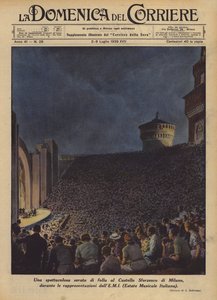 En spektakulær aften med folkemængder på Castello Sforzesco i Milano under forestillingerne?