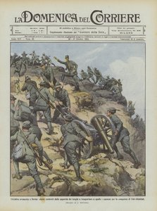 Endnu et fremskridt i Derna, Alpini tvunget af stedernes ruhed til at bære på deres skuldre? af Achille Beltrame