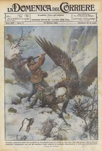 En kæmpe ørn mod to jægere af Achille Beltrame