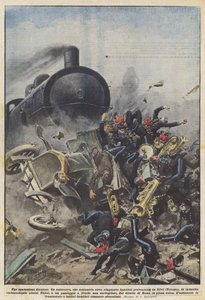 En frygtindgydende katastrofe, En lastbil, som indeholdt omkring halvtreds bandere fra Silvi? af Achille Beltrame