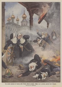 Et historisk kloster i brand i Podolien (europæisk Rusland), fem katolske nonner omkom i flammerne