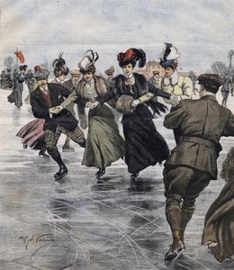 Vinter sjov. Skatere. illustration af Achille Beltrame i 1907. af Achille Beltrame