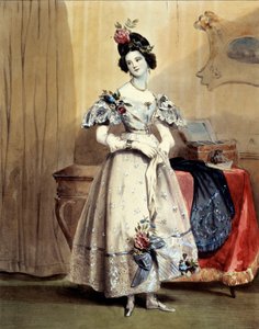 Klokken elleve om aftenen ung pige på aftentoilet (Akvarel) 1800-tallet af Achille Devéria